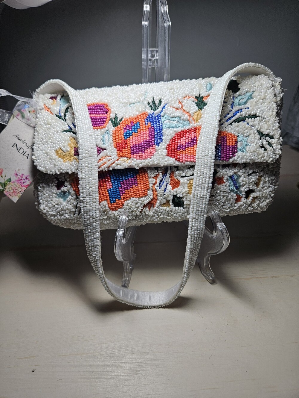 NWT Handcrafted in India Viral Beaded Floral Shoulder Bag – Boutique Style - Picture 2 of 7